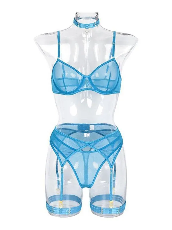 Solid Mesh Ladies Lingerie Set