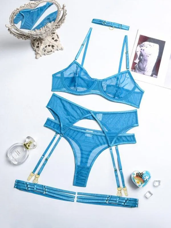 Solid Mesh Ladies Lingerie Set