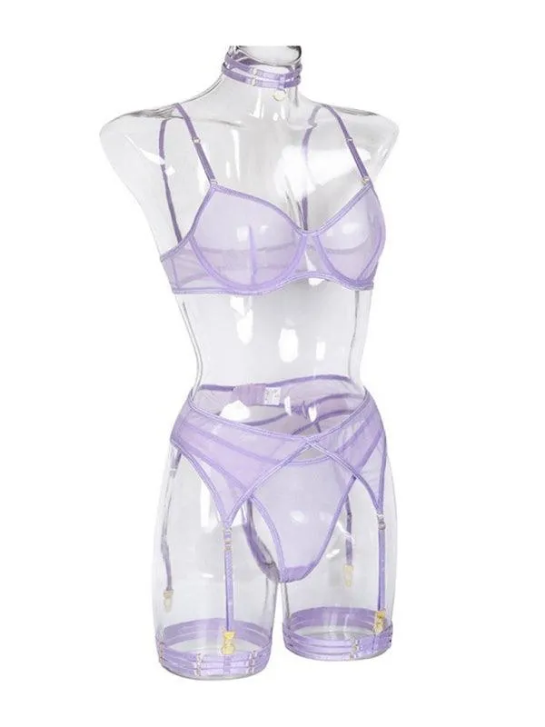 Solid Mesh Ladies Lingerie Set