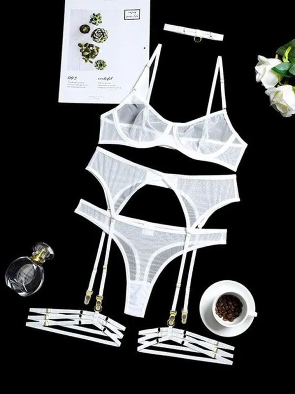 Solid Mesh Ladies Lingerie Set