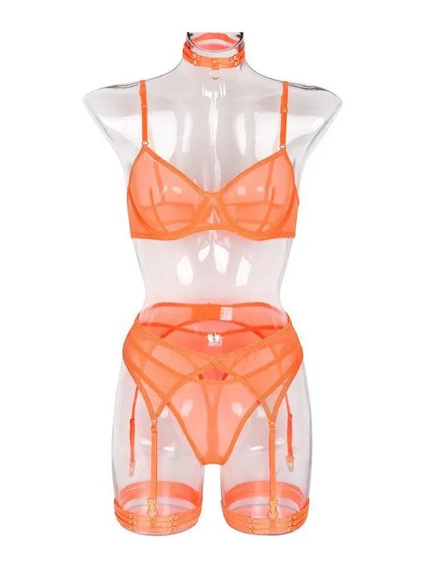 Solid Mesh Ladies Lingerie Set