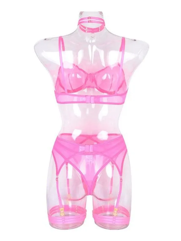 Solid Mesh Ladies Lingerie Set