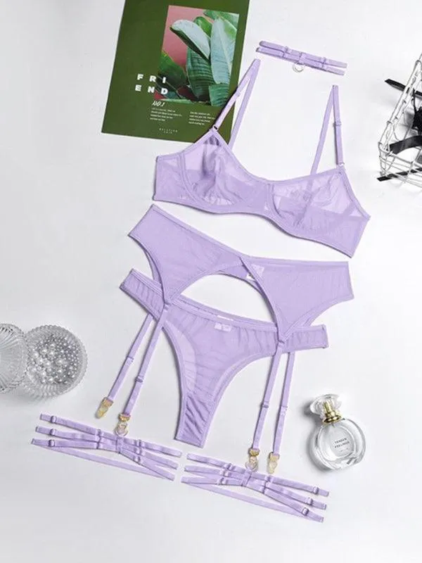 Solid Mesh Ladies Lingerie Set