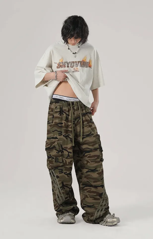 Striped Camouflage Work Cargo Pants