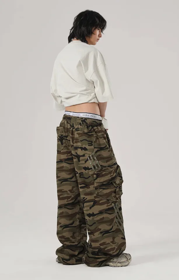 Striped Camouflage Work Cargo Pants