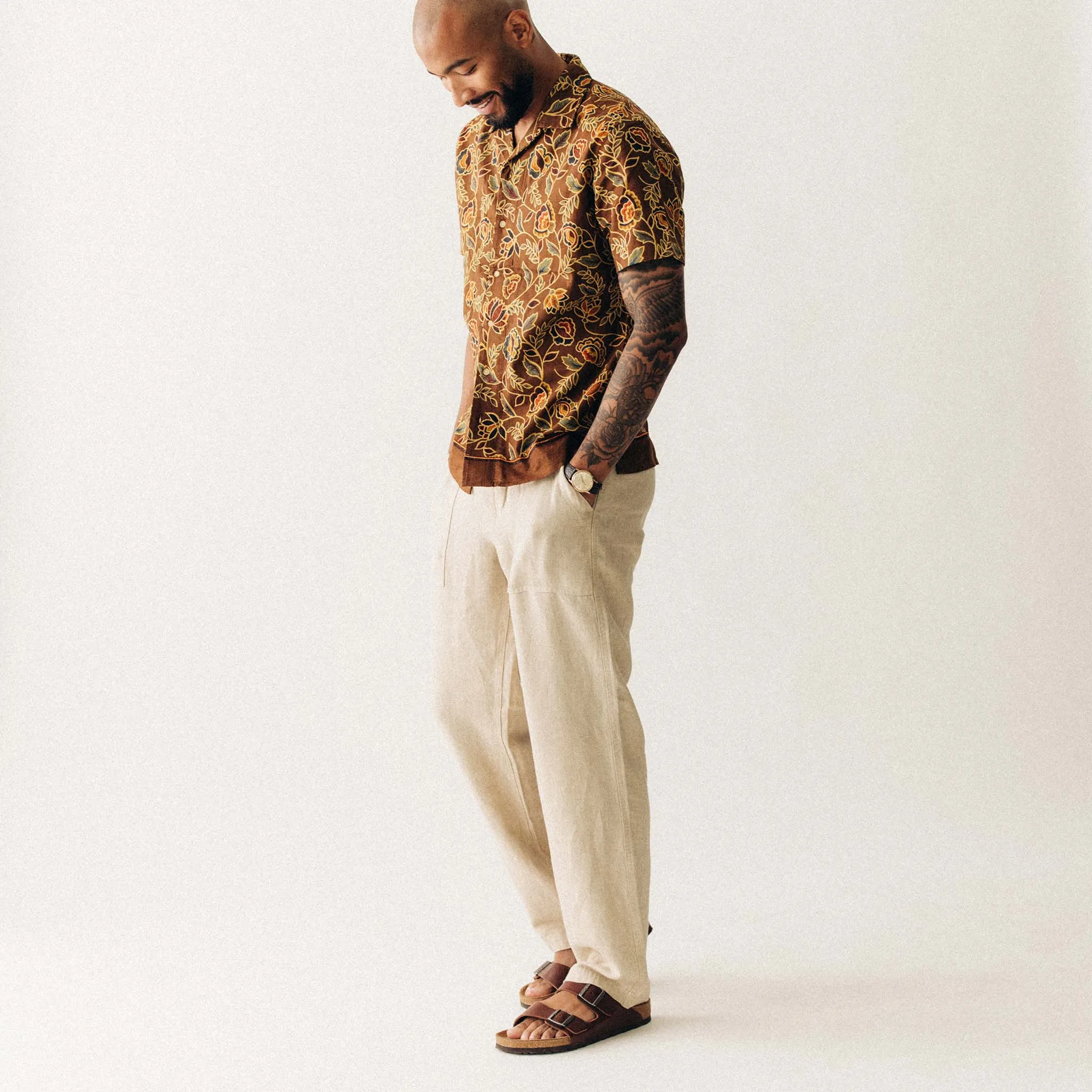 The Breakwater Pant in Natural Herringbone