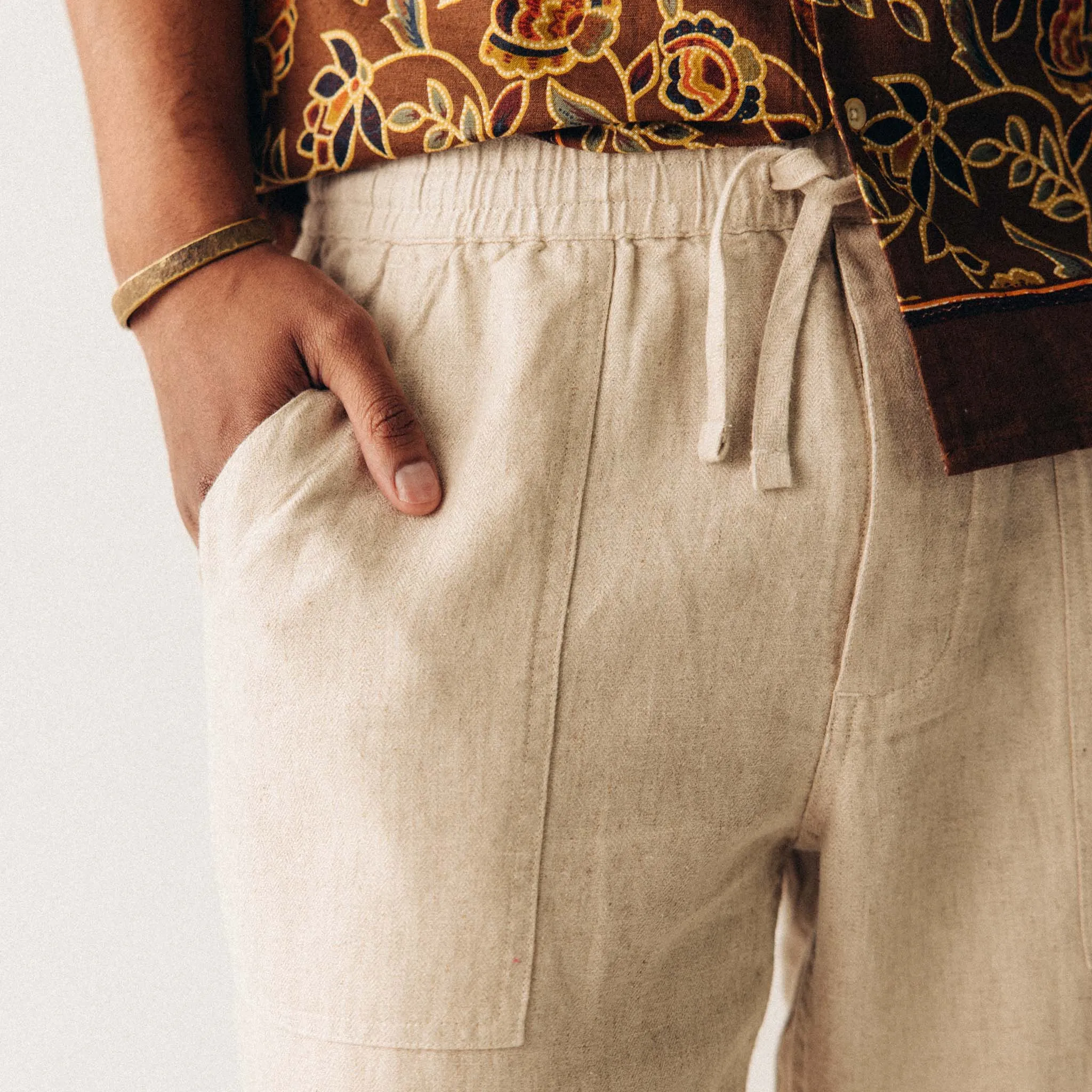 The Breakwater Pant in Natural Herringbone