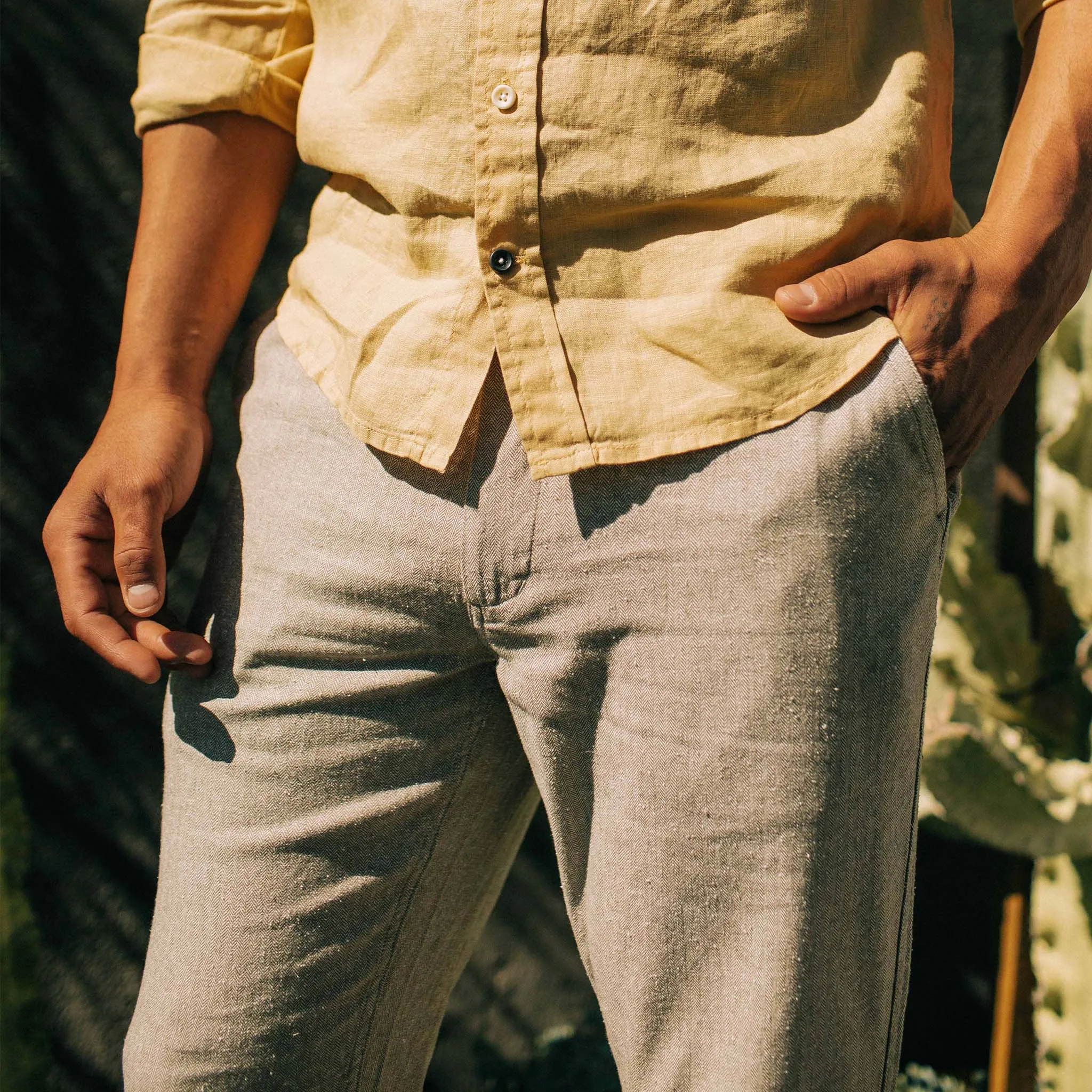 The Easy Pant in Natural Herringbone