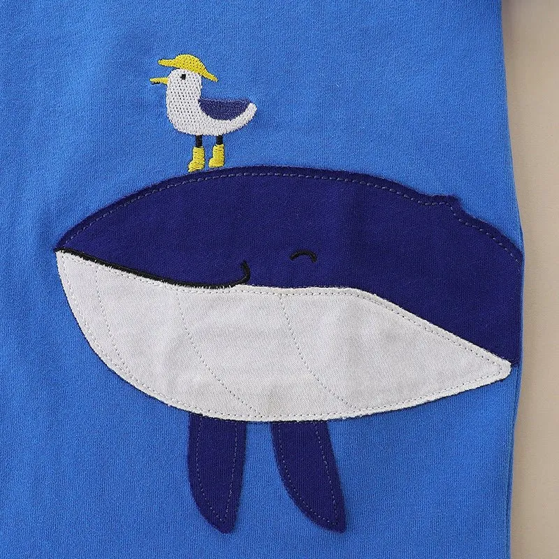 Toddler/Kid Boy's Blue Whale Pattern Design Tee with Shorts Set