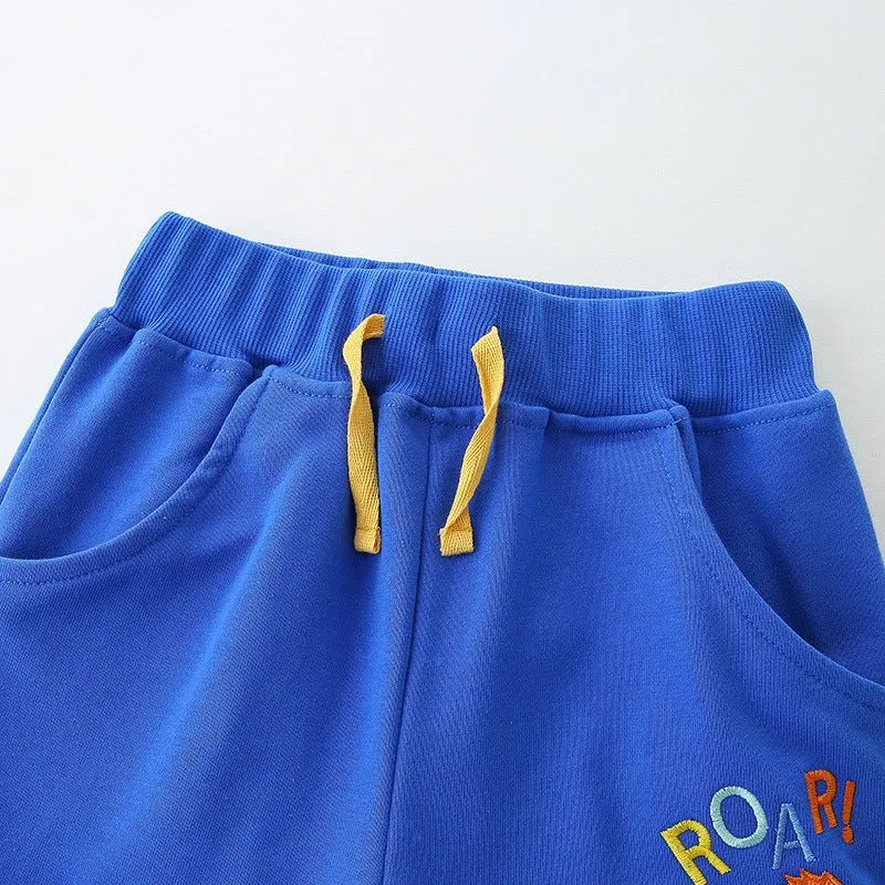 Toddler/Kid Boy's Roaring Cutie Lion Design Blue Shorts