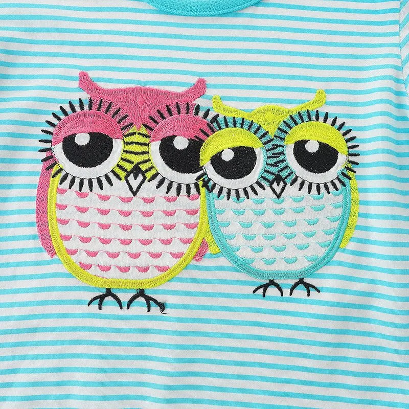 Toddler/Kid Girl's Blue Owl Print T-shirt with Shorts Set