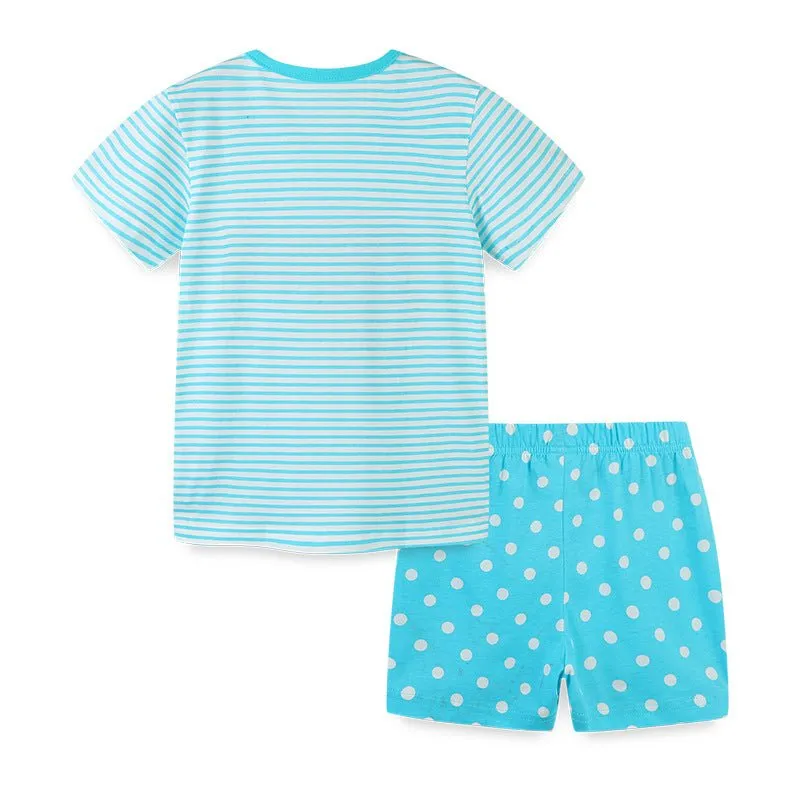 Toddler/Kid Girl's Blue Owl Print T-shirt with Shorts Set