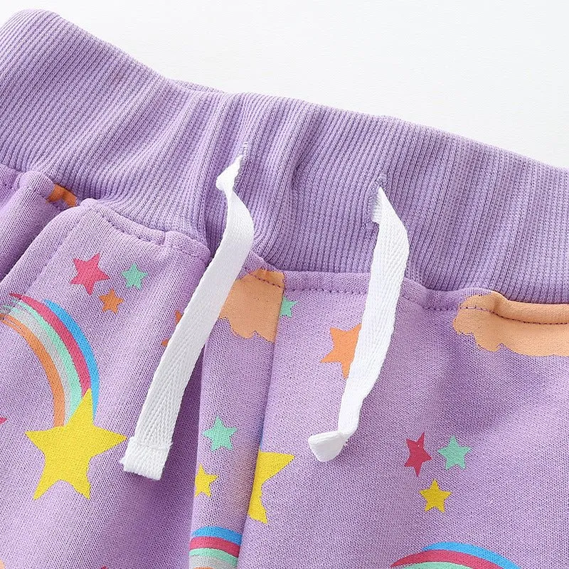 Toddler/Kid Girl's Star and Rainbow Print Design Purple Shorts