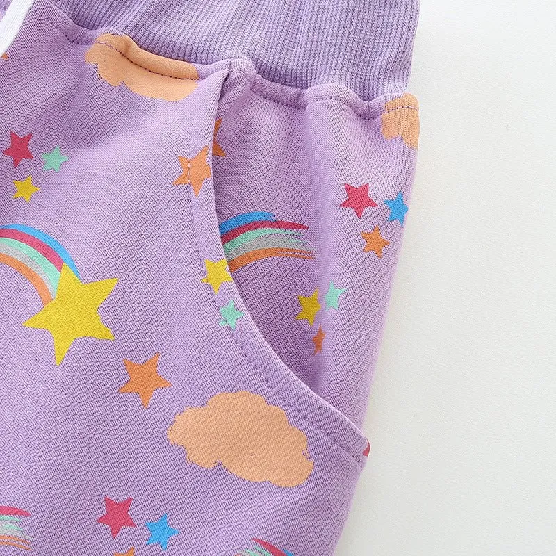 Toddler/Kid Girl's Star and Rainbow Print Design Purple Shorts