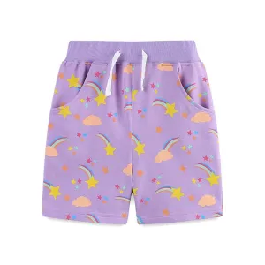 Toddler/Kid Girl's Star and Rainbow Print Design Purple Shorts