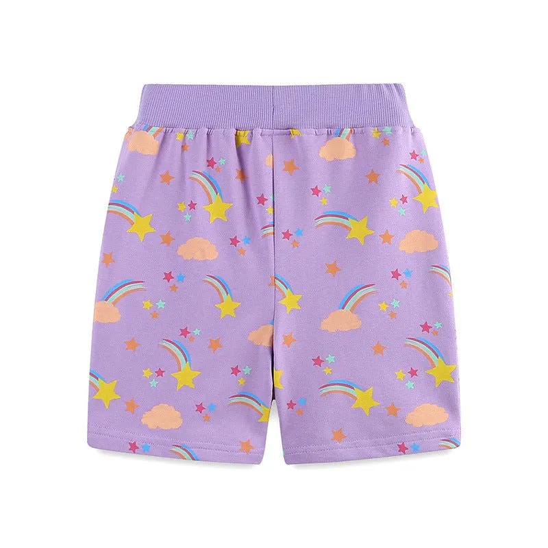 Toddler/Kid Girl's Star and Rainbow Print Design Purple Shorts