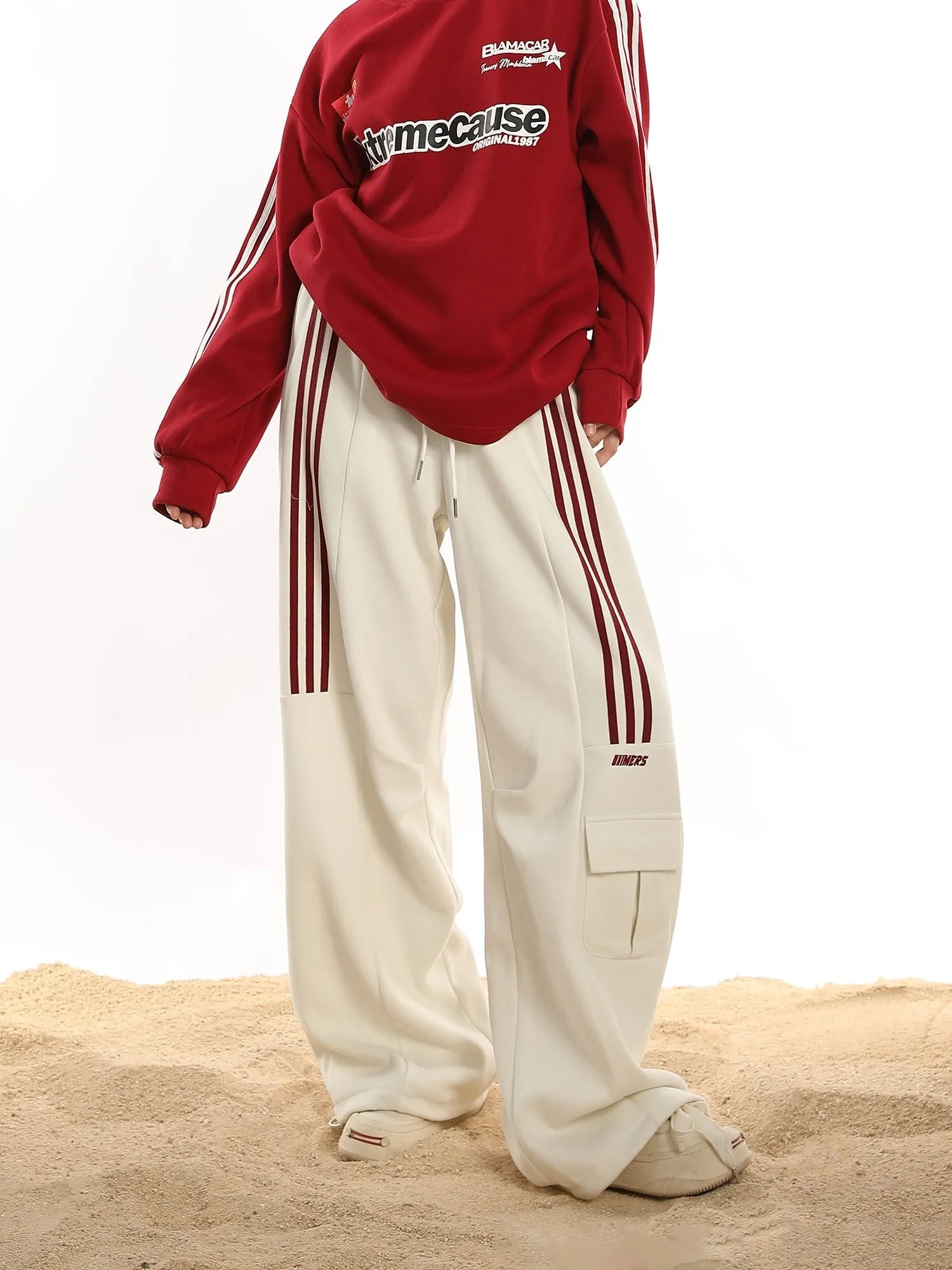 Triple Striped Athletic Wide Leg Pants