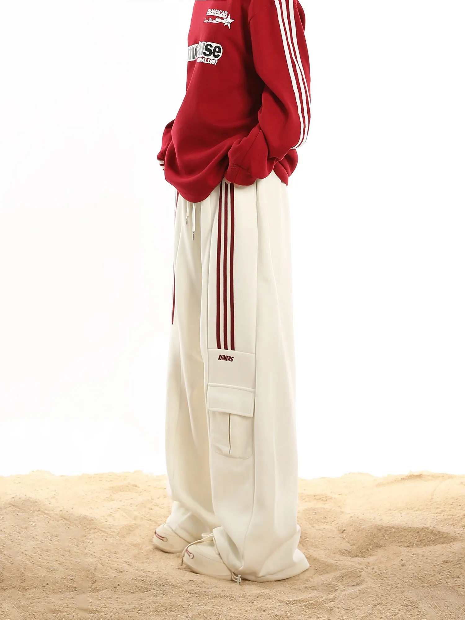 Triple Striped Athletic Wide Leg Pants