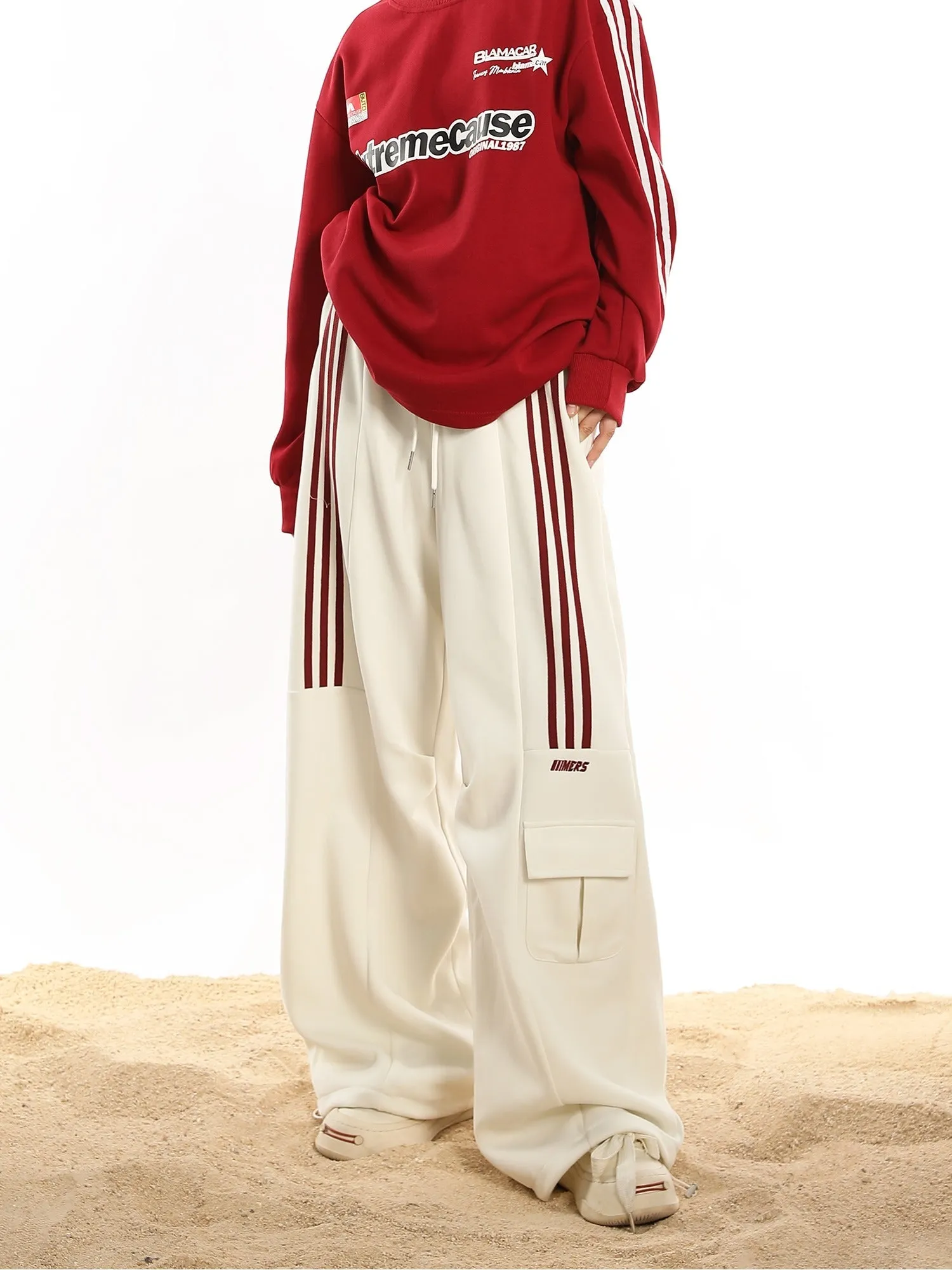 Triple Striped Athletic Wide Leg Pants