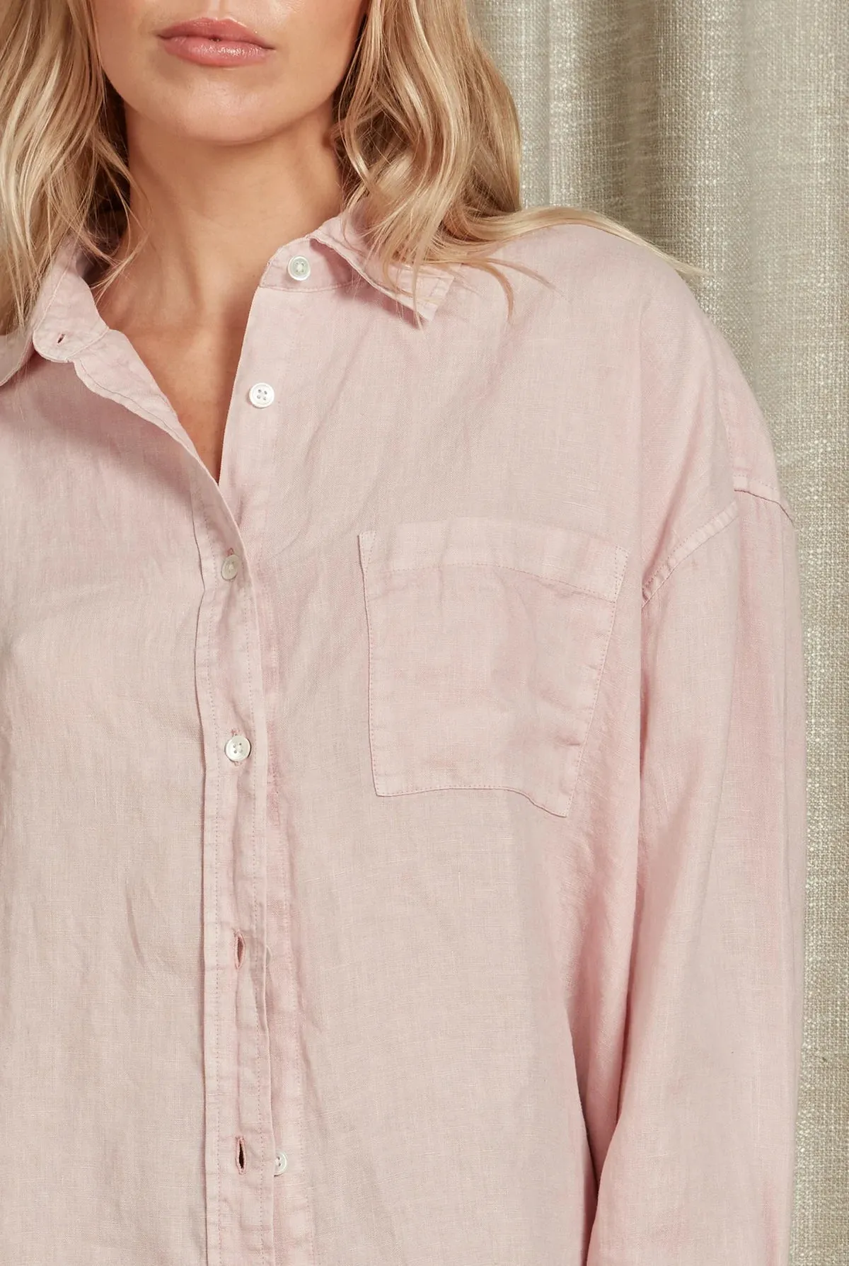 (W) Hampton L/S Linen Shirt in Seashell Pink