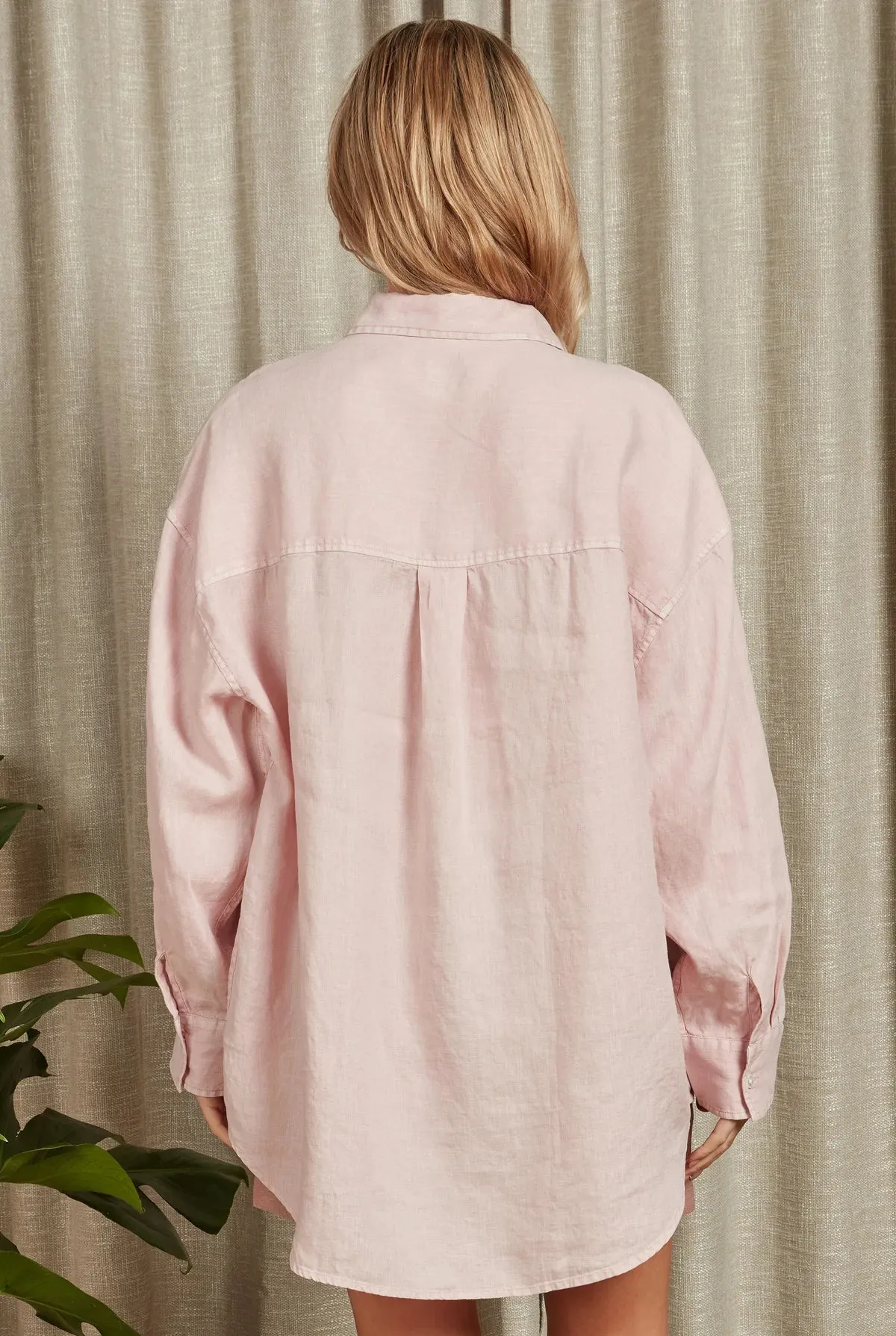 (W) Hampton L/S Linen Shirt in Seashell Pink